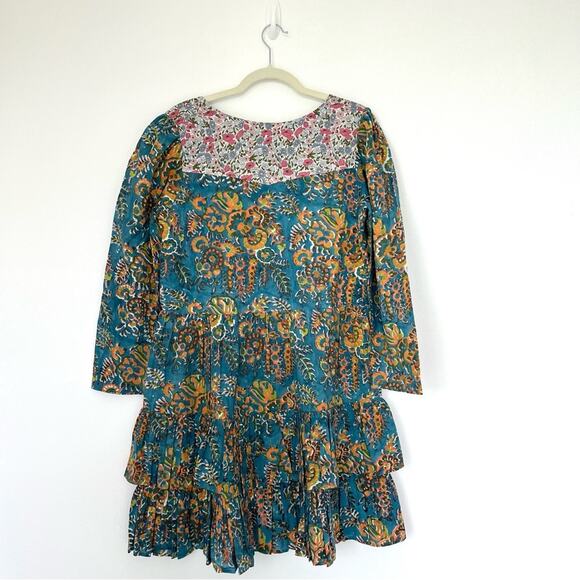 Alix of Bohemia Squash blossom Dress Size M Turqoise patchwork whimsical floral - Picture 4 of 13